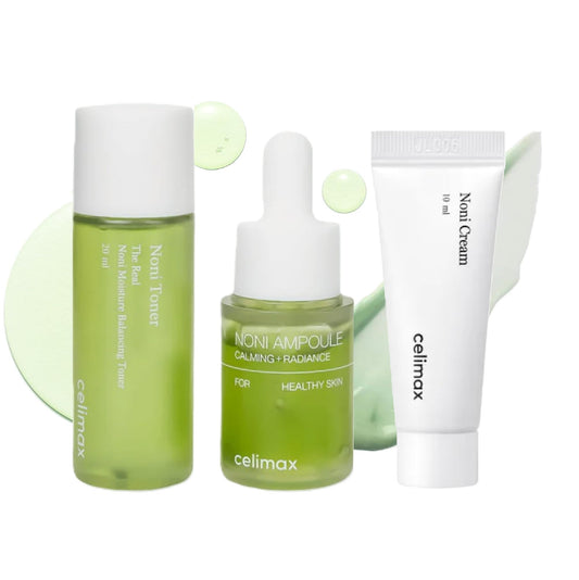 CELIMAX The Real Noni 3 Piece Mini Starter Kit - Moisturizing Toner 30ml, Soothing Ampoule 10ml and Repair Cream 10ml - Vegan Facial Care for All Skin Types - Korean Skincare