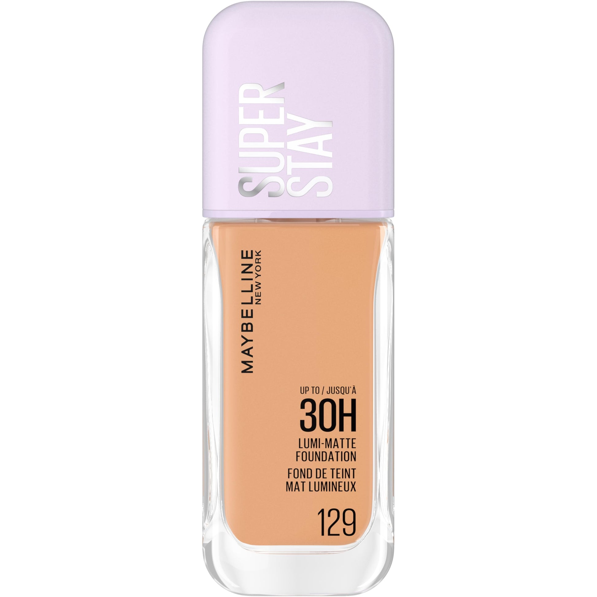 MAYBELLINE New York 30H Lumi Matte Foundation, Long-Lasting Ultra Fresh Look with Matte Finish, Buildable & Light Reflecting Foundation, Colour: 129 Medium, Neutral Cool, Superstay