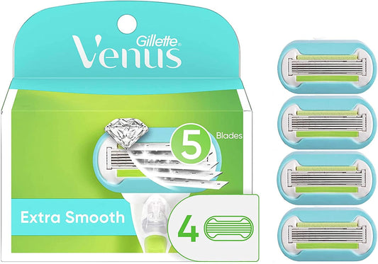 Gillette Venus Extra Smooth Women's Razor Blade Refills, 4 Count, 5-Blade Cartridges with Moisture Ribbon, Compatible with All Venus Handles Except Simply Venus & Venus for Pubic Hair – Pack of 4