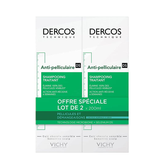 VICHY Dercos Anti-Dandruff Advanced Action Shampoo -Normal to Oily Hair, 2 x 200ml