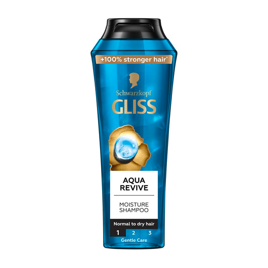 Gliss Aqua Revive Shampoo, 400ml — Immerse your hair in hydration with this revitalizing shampoo that quenches thirsty locks for a refreshed, vibrant look