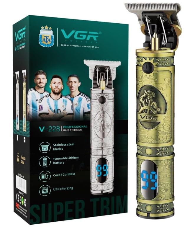VGR Hair Shaver, Hair Trimmer for Men, 180 Min Runtime, Precision Blade, LED Display, USB Charging cable 3 Guide Combs for men, Modern Design, V-228