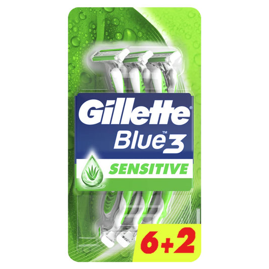 Gillette Blue 3 Sensitive Disposable Razors 3 bladed 6+2 Free Razors