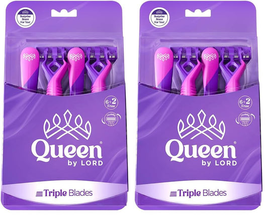 Queen By Lord Disposable Lemon Scented Triple Blades Razors 8-Pieces (Pack of 2)