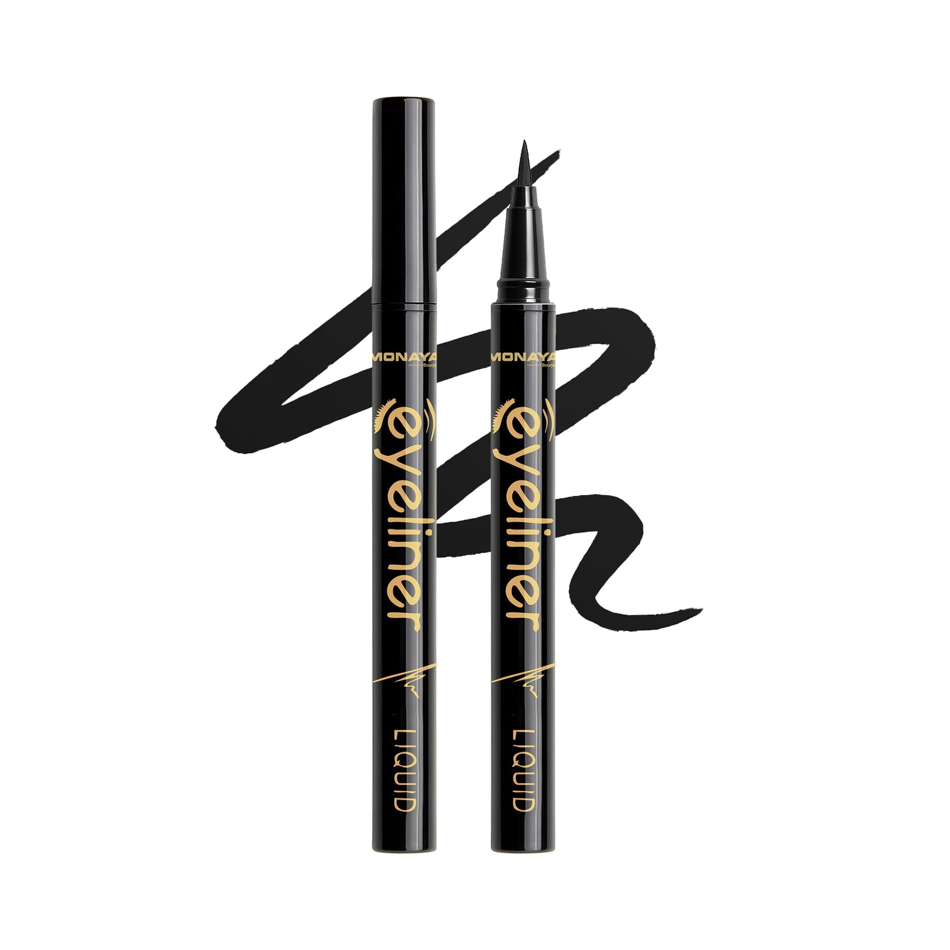 Monaya N010 Liquid Eyeliner – Waterproof, Smudge-Proof, Long-Lasting Eyeliner with Fine Brush Tip for Perfect Precision & All-Day Satin Finish