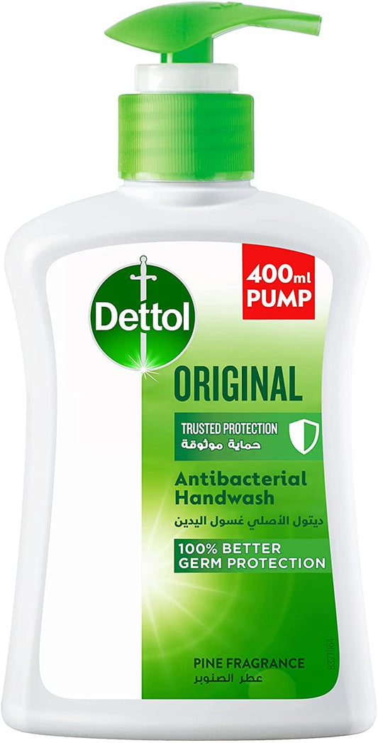 Dettol Original Handwash Liquid Soap Pump for effective Germ Protection & Personal Hygiene (protects against 100 illness causing germs) Pine Fragrance, 400ml