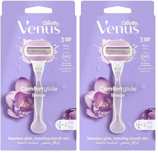 Gillette Venus Comfort Glide Breeze 2-in-1 Razor Handle For Women With 2 Blade Refills (Pack of 2)