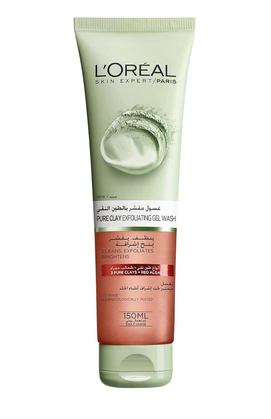 L'Oréal Paris Pure Clay Red Face Cleanser with Red Algae, Exfoliates and Brightens, 150 ml