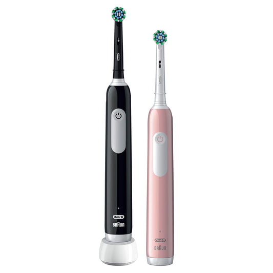 Oral-B Pro 3 - 3900 - Set of 2 Electric Toothbrushes Pink & Black, 2 Handles with Visible Pressure Sensor, 2 Toothbrush Heads, Designed By Braun [comes with UK Plug]