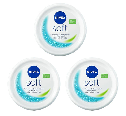 NIVEA 3 x 200ml NIVEA Soft Moisturising Cream Face Body & Hands Vitamin E & Jojoba oil