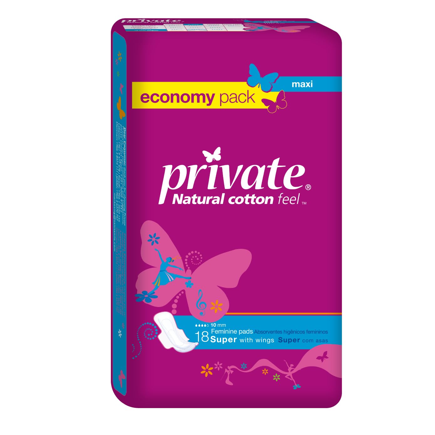 Private Sanitary Napkins super with wings, 18 Pads