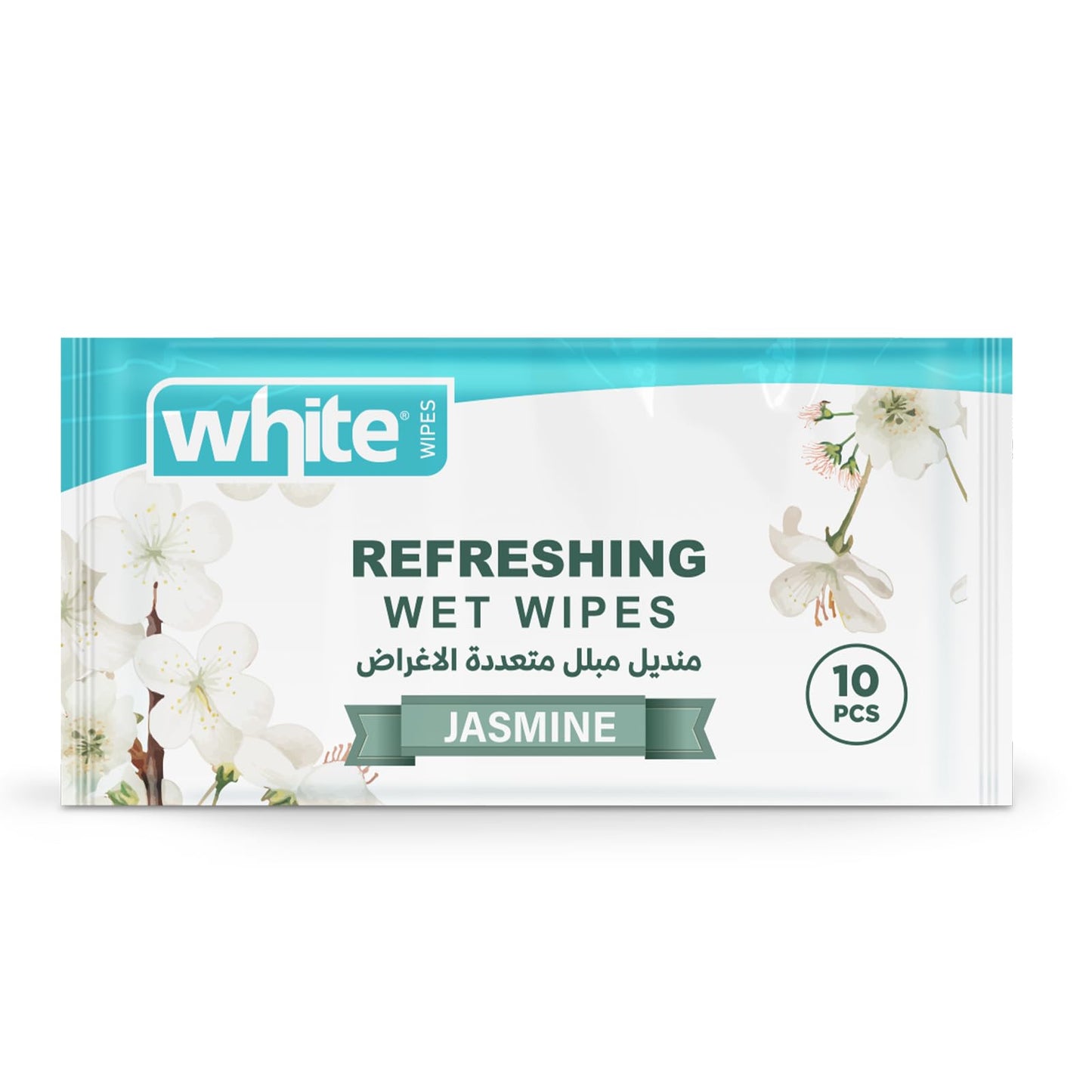 White Pocket Refreshing Jasmine Scent Wet Wipes - 10 Sheets | Pocket Size for On-the-Go