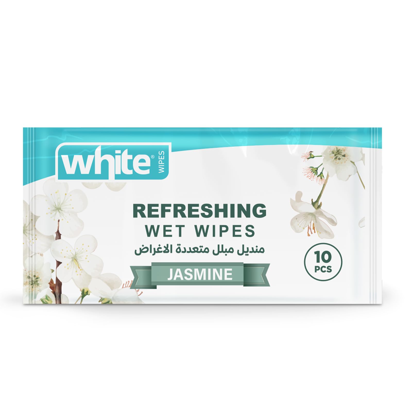 White Pocket Refreshing Jasmine Scent Wet Wipes - 10 Sheets | Pocket Size for On-the-Go