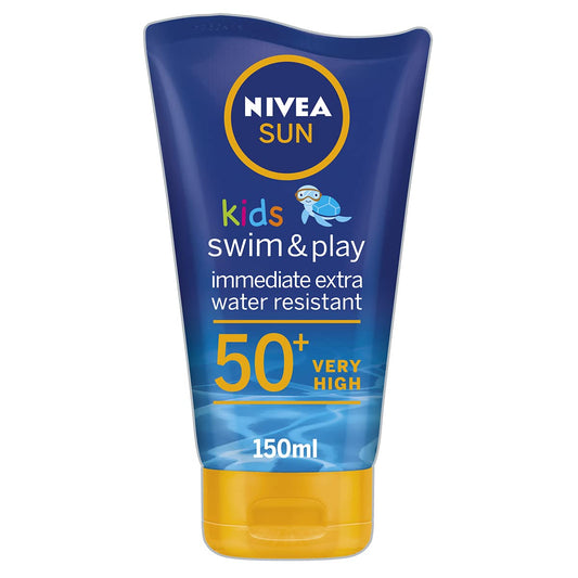 NIVEA Sun Kids Ultra Protect & Play SPF 50+ Lotion (150ml), Moisturising Kids Sun Cream Immediately Protects Delicate Skin Against Sunburn and Long-Term UV Damage
