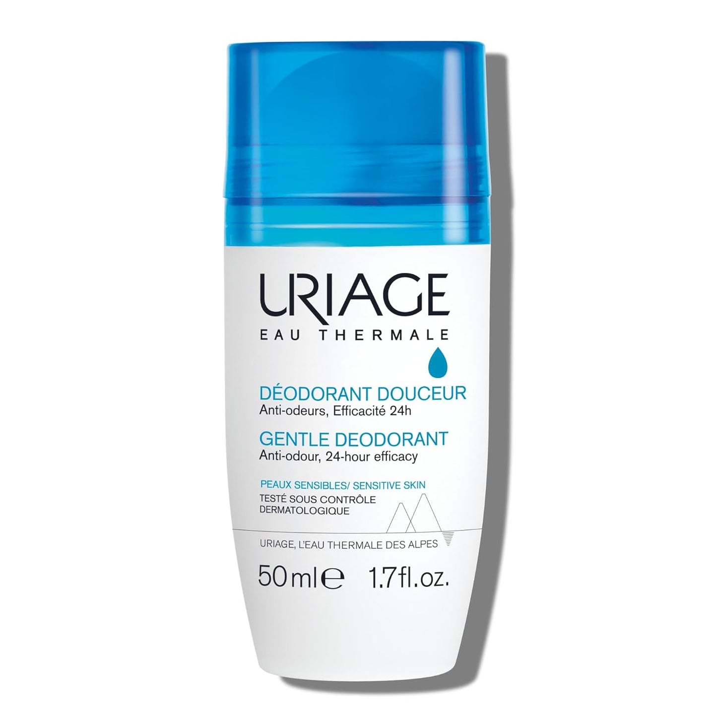 Uriage Extra-Gentle Deodorant for Sensitive Skin - Odor Protection for 24H - Ultra-Fresh Fragrance - Unisex - Wide Roll-On, No White Marks - No Alcohol, No Aluminium Salt