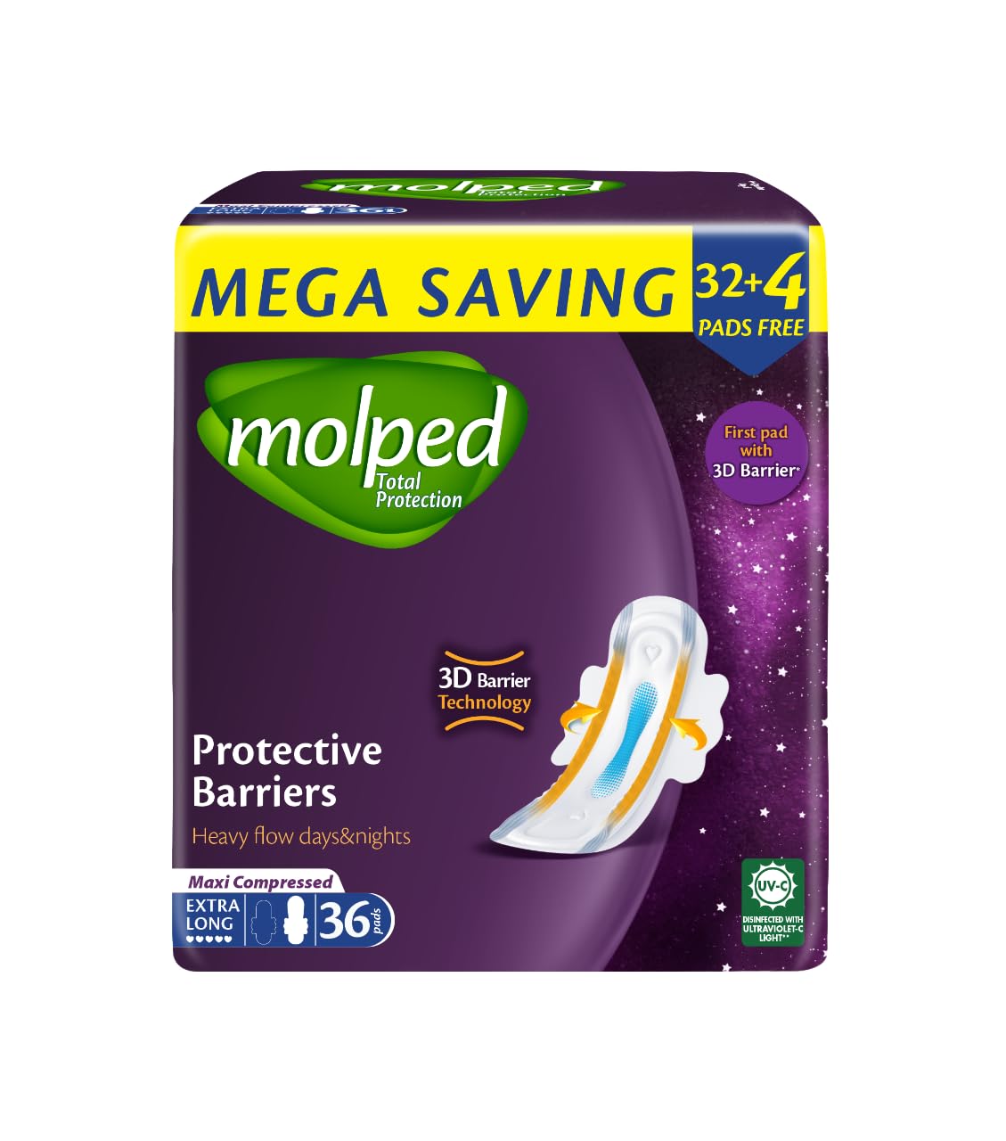 Molped Total Protection - Family Pack - Extra Long- 36 Pads
