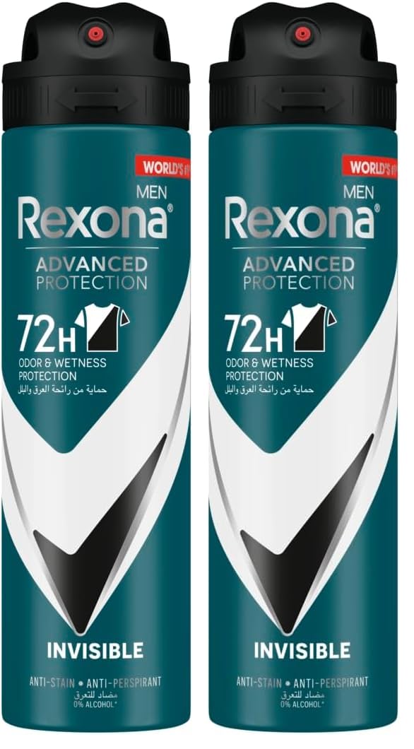 Rexona Men Advanced Protection 72H+ Clear Antiperspirant Deodorant Spray Invisible Dry Black & White 150ML (Pack of 2)