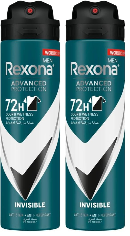 Rexona Men Advanced Protection 72H+ Clear Antiperspirant Deodorant Spray Invisible Dry Black & White 150ML (Pack of 2)