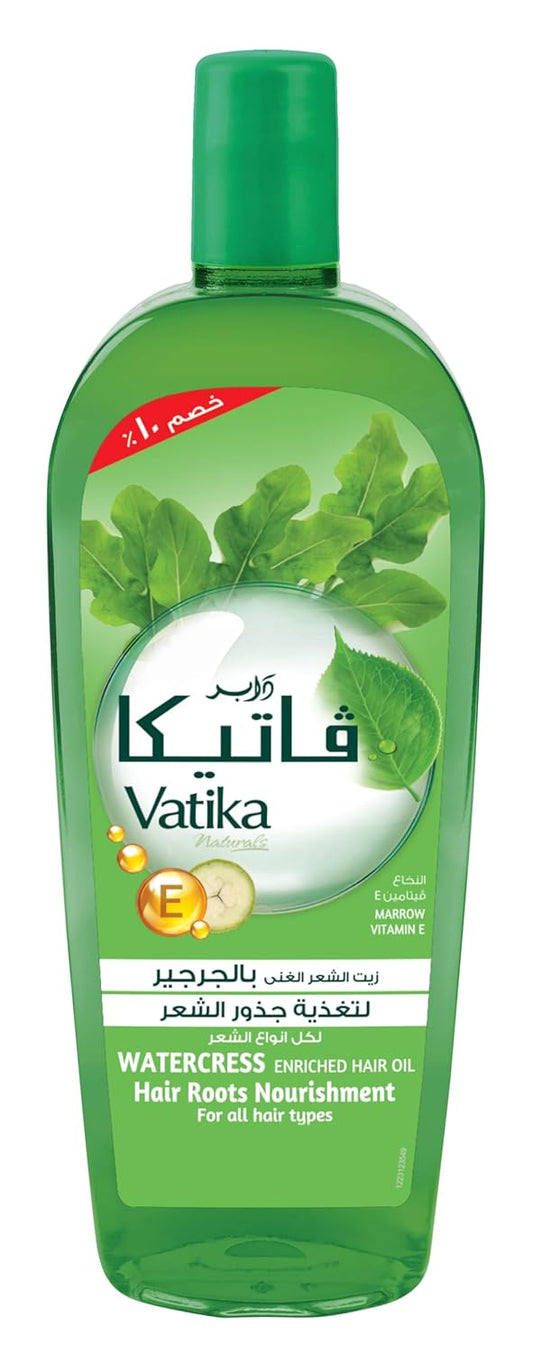 Vatika Naturals Watercress Enriched Hair Oil (180mL) | Natural Extracts of Marrow with Vitamin E | Nourishes Hair Roots | For All Hair Types