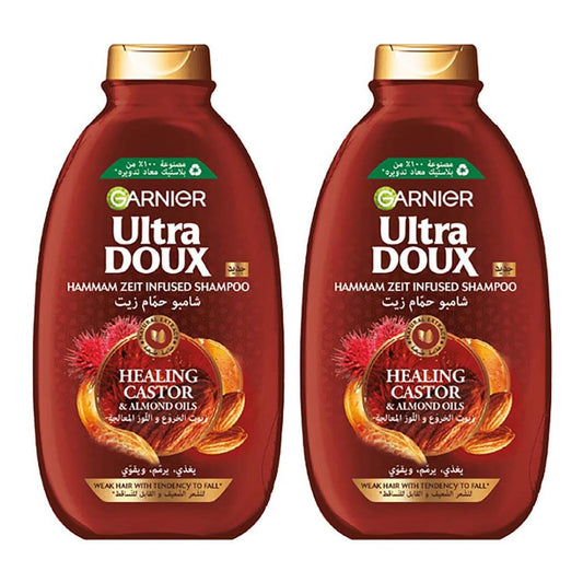 Garnier Ultra Doux Healing Castor & Almond Oil Twin Pack Shampoo 400ml + Shampoo 400ml