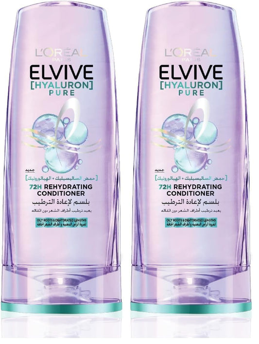 L’Oréal Paris Elvive Hyaluron Pure Rehydrating Conditioner for Oily Hair 200ML (Pack of 2)
