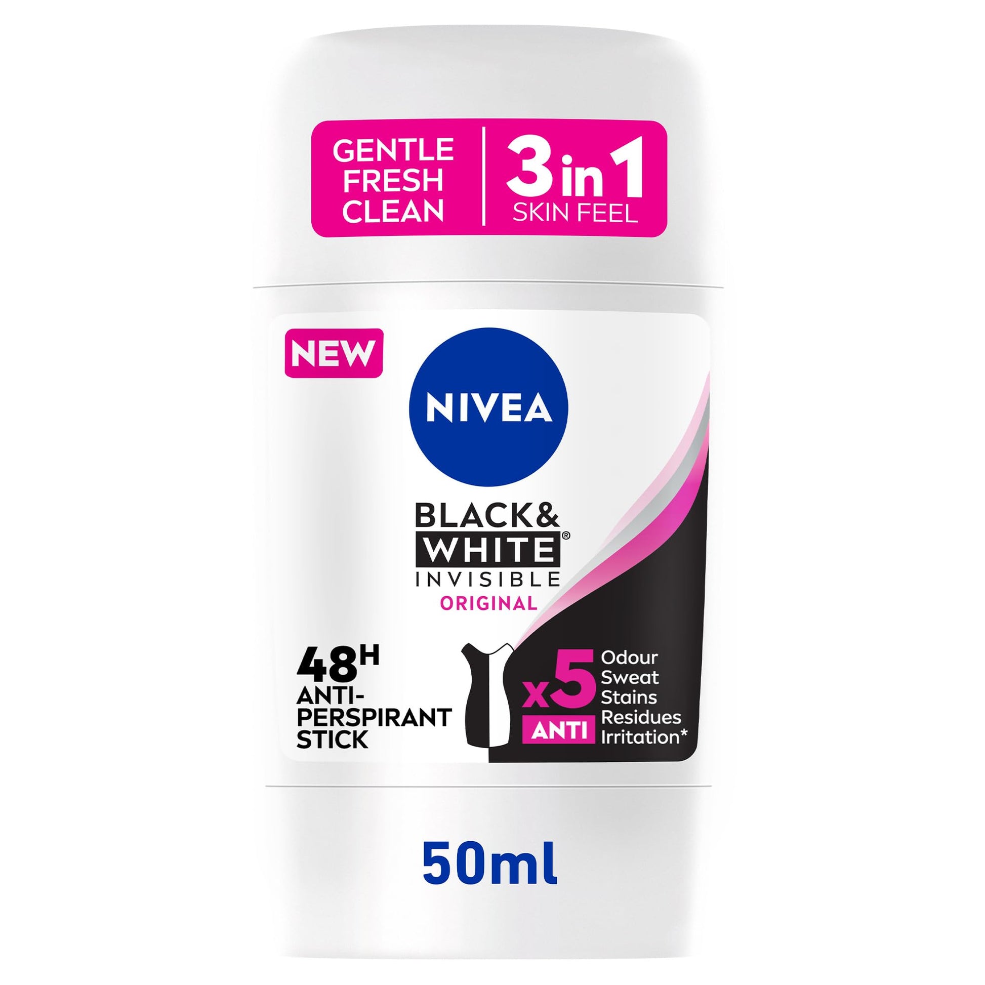 NIVEA Antiperspirant Stick for Women, 48h Protection, Black & White Invisible Original, 50ml