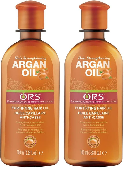 ORS Hair Strengthening Argan Oil (100mL) | Fortifying Hair Oil | Non-Greasy Formula | Repairs Damaged Hair | Provides Strength and Moisturizes Weak Hair (Pack of 2)