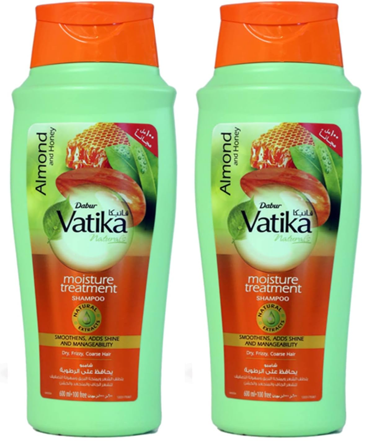 Vatika Naturals Moisture Treatment Shampoo (600mL) | Natural Extract of Almond and Honey | Promotes Shine, Smoothness and Manageability | For Dry, Frizzy and Coarse Hair (Pack of 2)