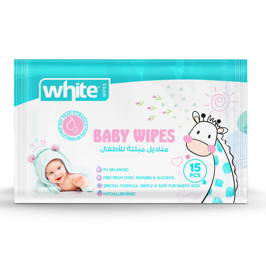 White Baby Wipes – 15 Sheets | Compact Size for On-the-Go, Soft & Gentle on Baby’s Skin