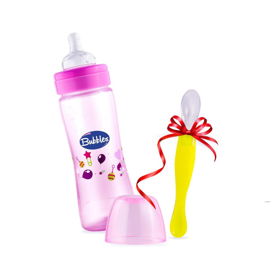 Bubbles Offer Bubbles Classic feeding bottle 270 ml Rose + Silicone spoon Gift 2 Piece