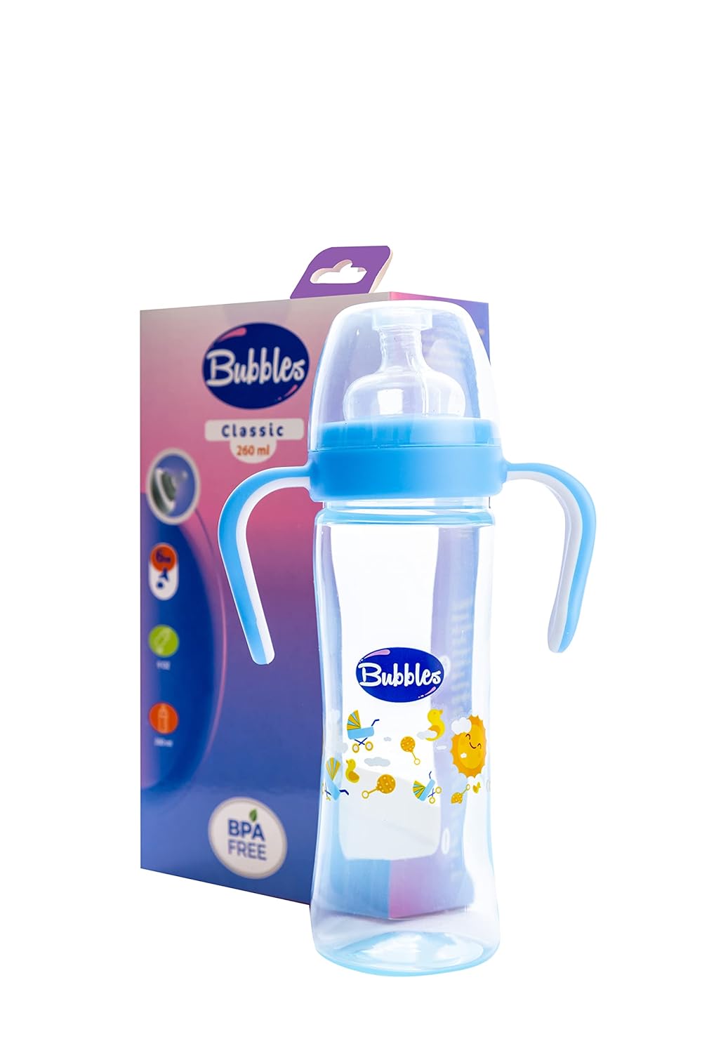 Bubbles Classic feeding bottle with hand 270ml Blue
