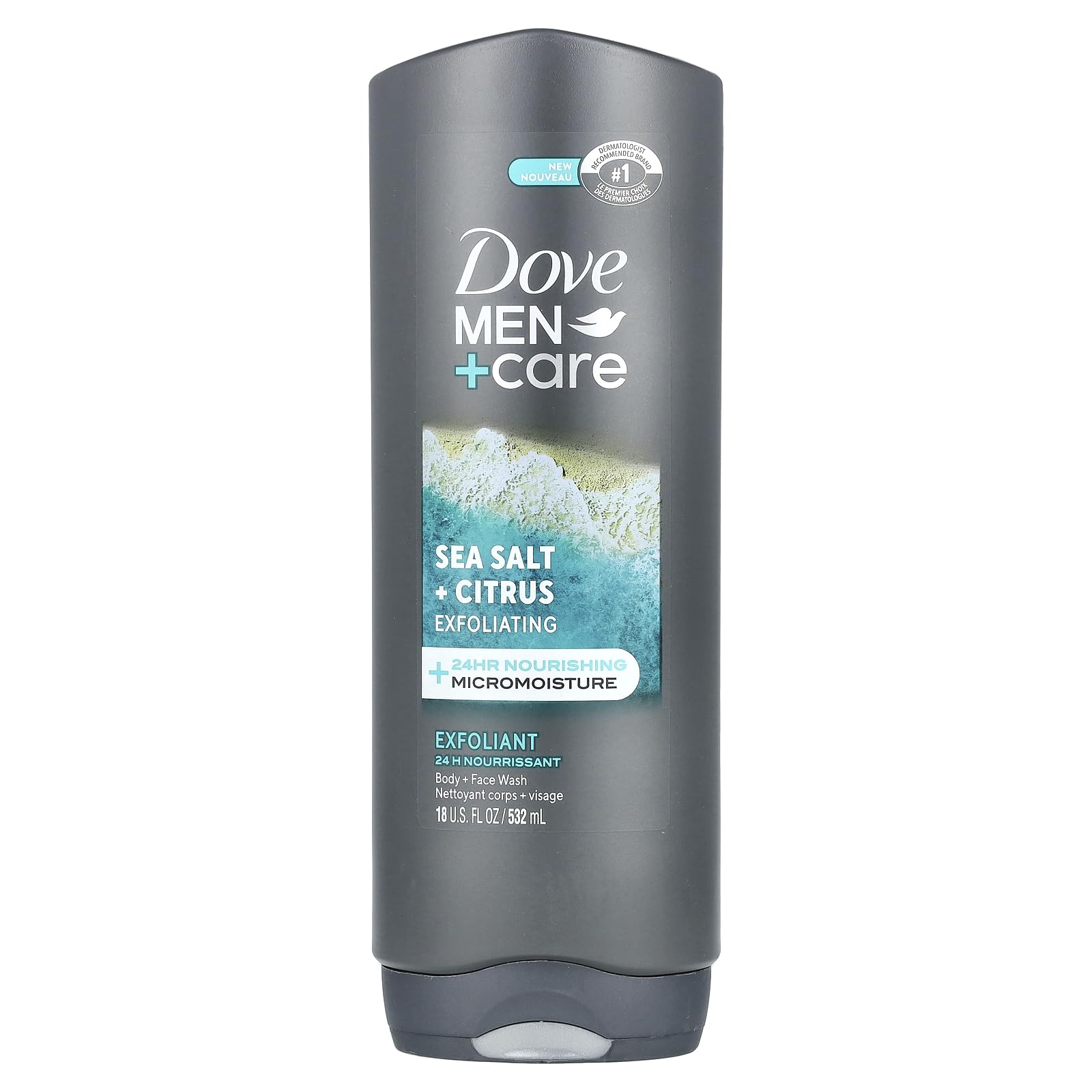 Dove Men + Care, Body + Face Wash, Sea Salt + Citrus, 18 Fl Oz (532 Ml)
