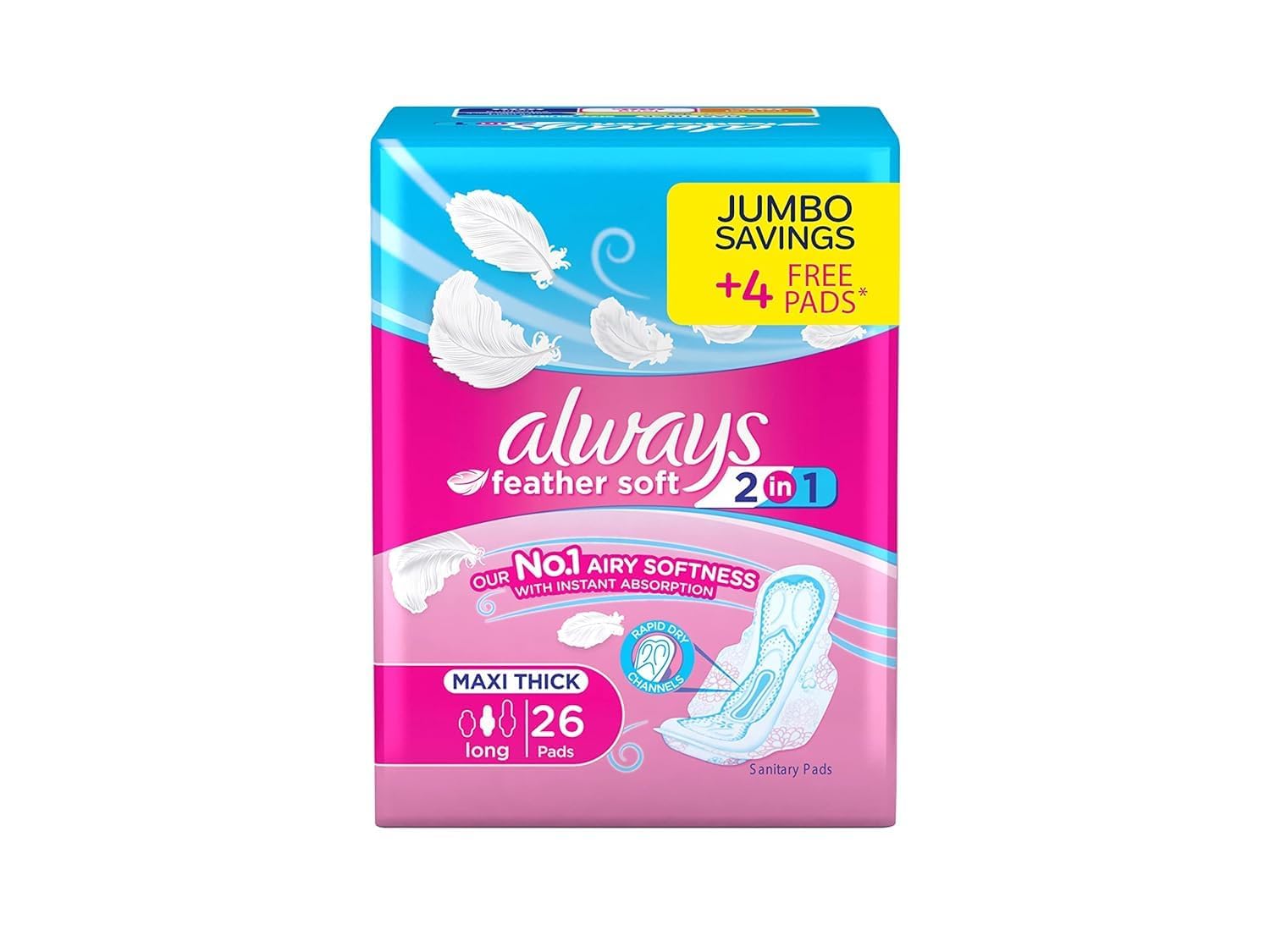 Always Thick Long Feather Soft Pads, 26 Pads