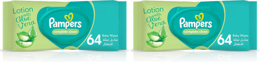 Pampers complete clean baby wipes, with 0% alcohol, 64 wipe count (Pack of 2)