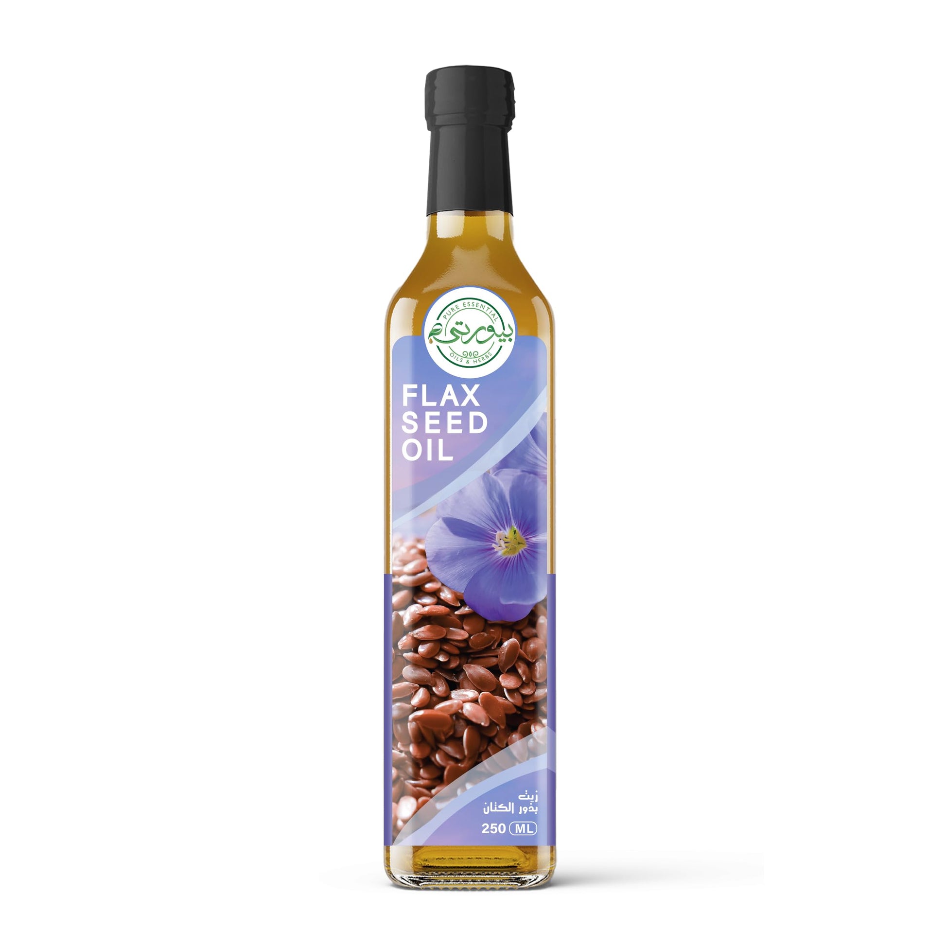 Purity- بيورتي Flaxseed Oil Unrefined Cold Pressed, 100% Pure & Natural, Ideal for Promoting Hair Health, Skin Hydration, and Omega-3 Boost, 250 ML