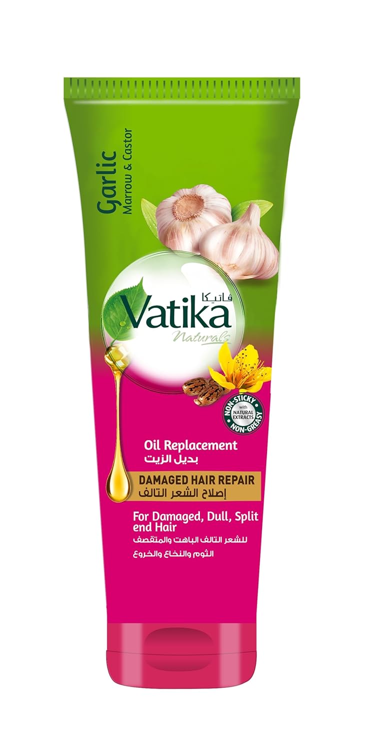 Vatika Naturals Damaged Hair Repair (200mL) | Natural Extract of Garlic, Marrow and Castor | Helps Damaged and Dull Hair | Non-Sticky and Non-Greasy Formula