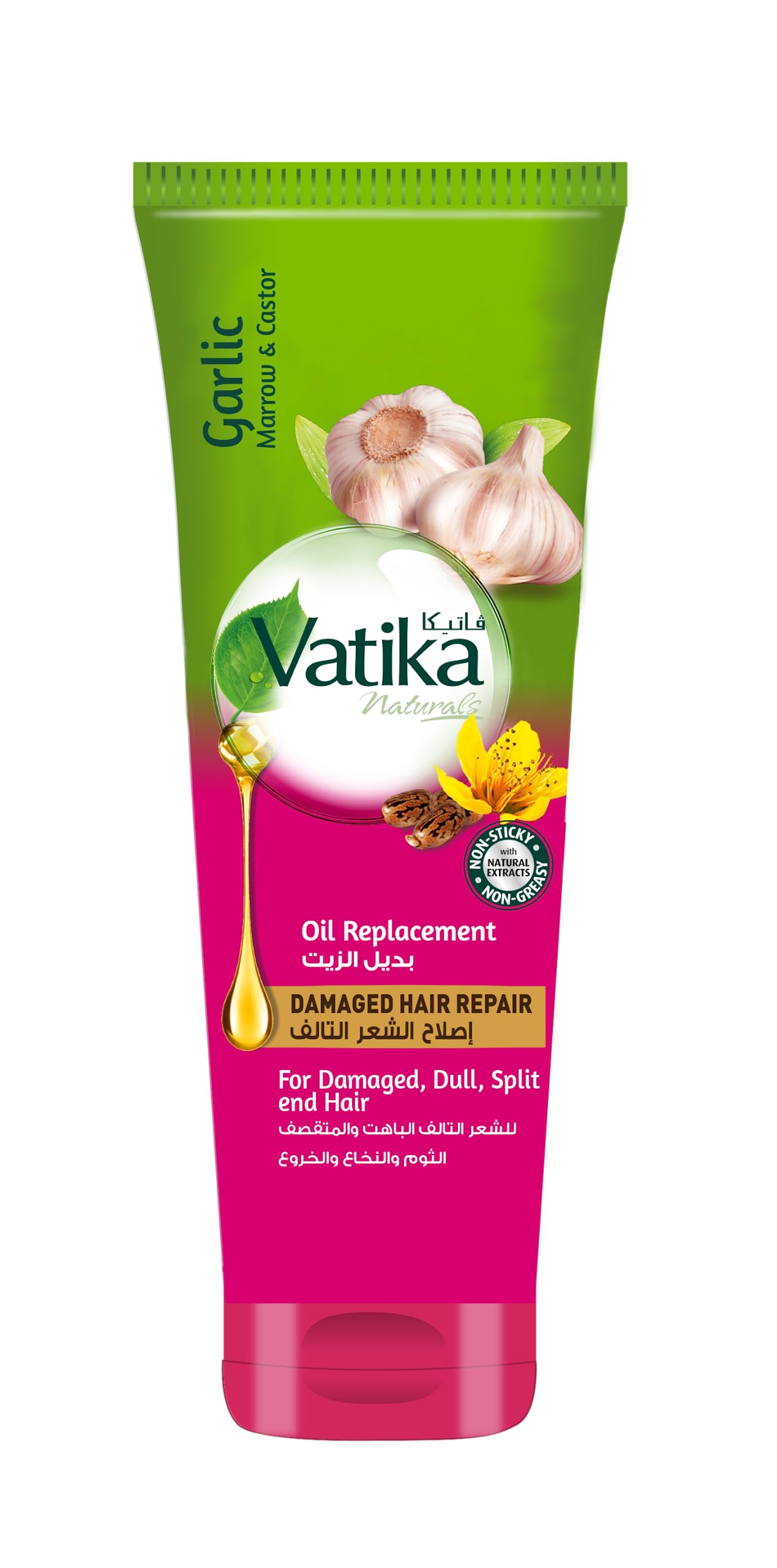 Vatika Naturals Damaged Hair Repair (200mL) | Natural Extract of Garlic, Marrow and Castor | Helps Damaged and Dull Hair | Non-Sticky and Non-Greasy Formula