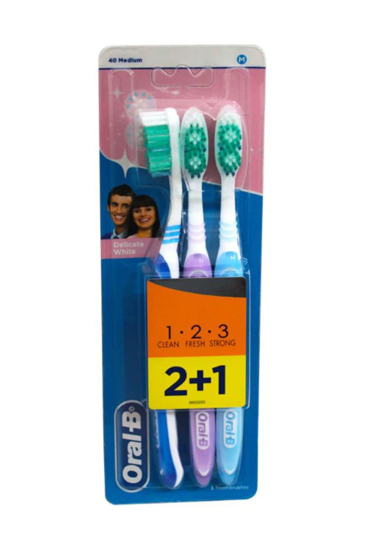 Oral-B 3-Effects Delicate White Medium Manual Toothbrush, Multi-Colored – Pack of 3