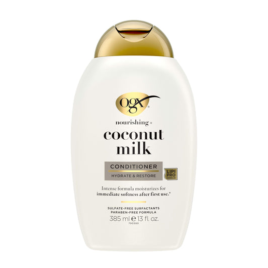 OGX Nourishing Coconut Milk Conditioner, 385 ml, Strengthens & Hydrates, Increases Elasticity, pH Balanced Formula, Sulfate & Paraben Free