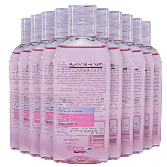 SNOW SHINE Micellar Water Makeup Remover 10Pcs 100ml each – Rose, Gentle Cleanser for All Skin Types – Removes Makeup & Impurities, Hydrating, and Non-Irritating.