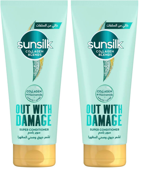 Sunsilk Collagen Blends sulfate free Super Conditioner, Out with Damage, with Collagen & Niacinamide, for hair nourishment & repair, 170ml (Pack of 2)
