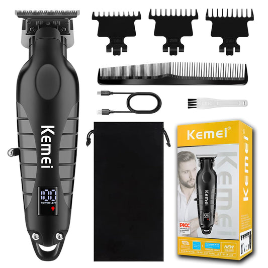 KEMEI Professional Hair Trimmer for Men, Electric Shaver Without Gaps and T-shaped Blade, Cordless Hair Trimmer, Rechargeable Trimmer with LED Display, Model KM-2293 (Multiple Colors)