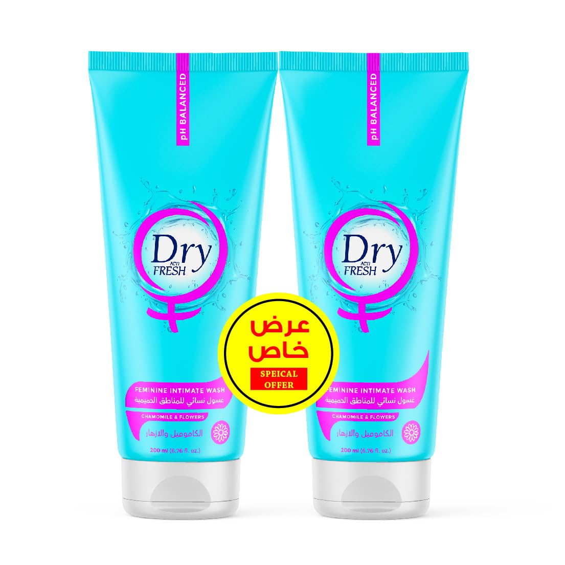 Dry Fresh Intimate Wash Gel - Chamomile and Flowers - 200 ml, 2 packs, special offer