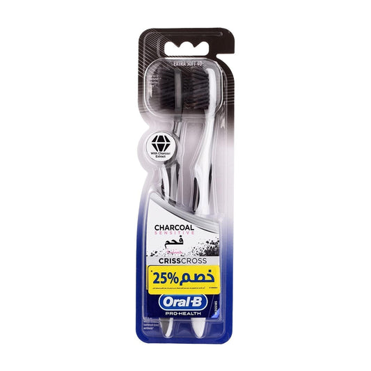 Oral-B Pro-Health Charcoal Sensitive Criss Cross Extra Soft 40 Manual Toothbrush, 2 Pieces