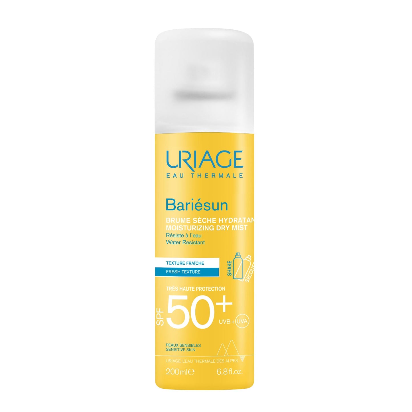 Uriage Bariésun Moisturizing Dry Mist SPF50+ with Vitamin E - Very High Protection UVA/UVB & Blue Light - Full Body Easy to Apply Spray - Ultra Water Resistant - Suitable for Sensitive Skin - 200ml