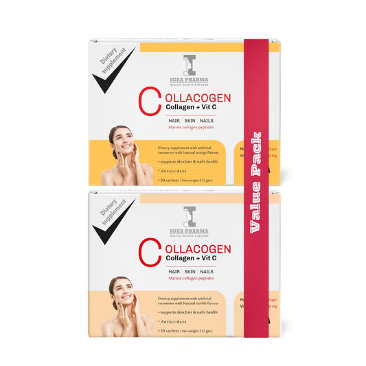 Igea Collacogen & Vit C - With Natural Vanilla - Facial Fine Lines and Wrinkles - Skin and Nails With Shine Hair-Antioxidant (pack of 2, Vanilla + orange)