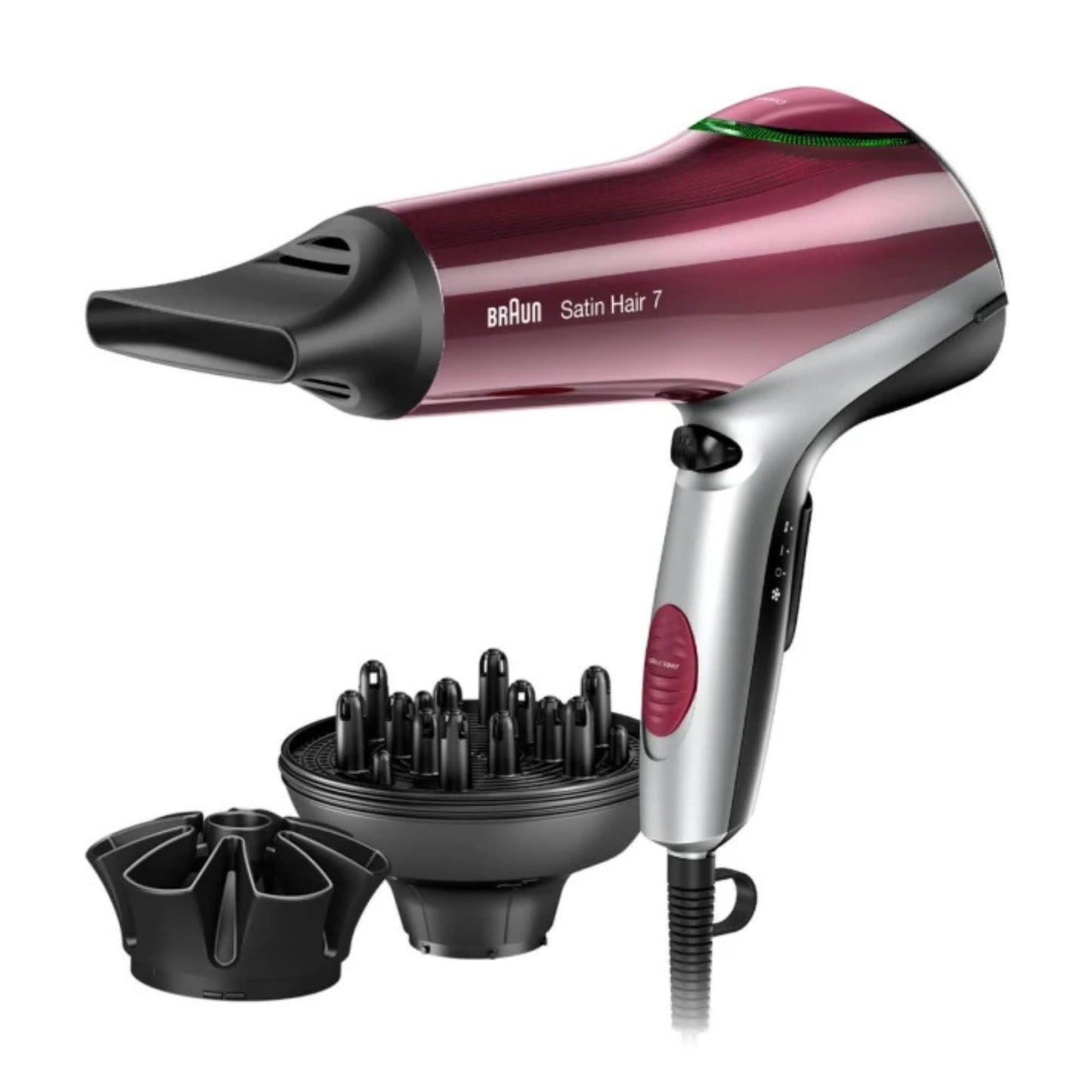 Braun Satin Hair 7 Hair Dryer – 2000W Professional Ionic Hair Styler with Cool Shot, 2 Heat & Speed Settings, Concentrator Nozzle, Lightweight Design – International Warranty – HD770