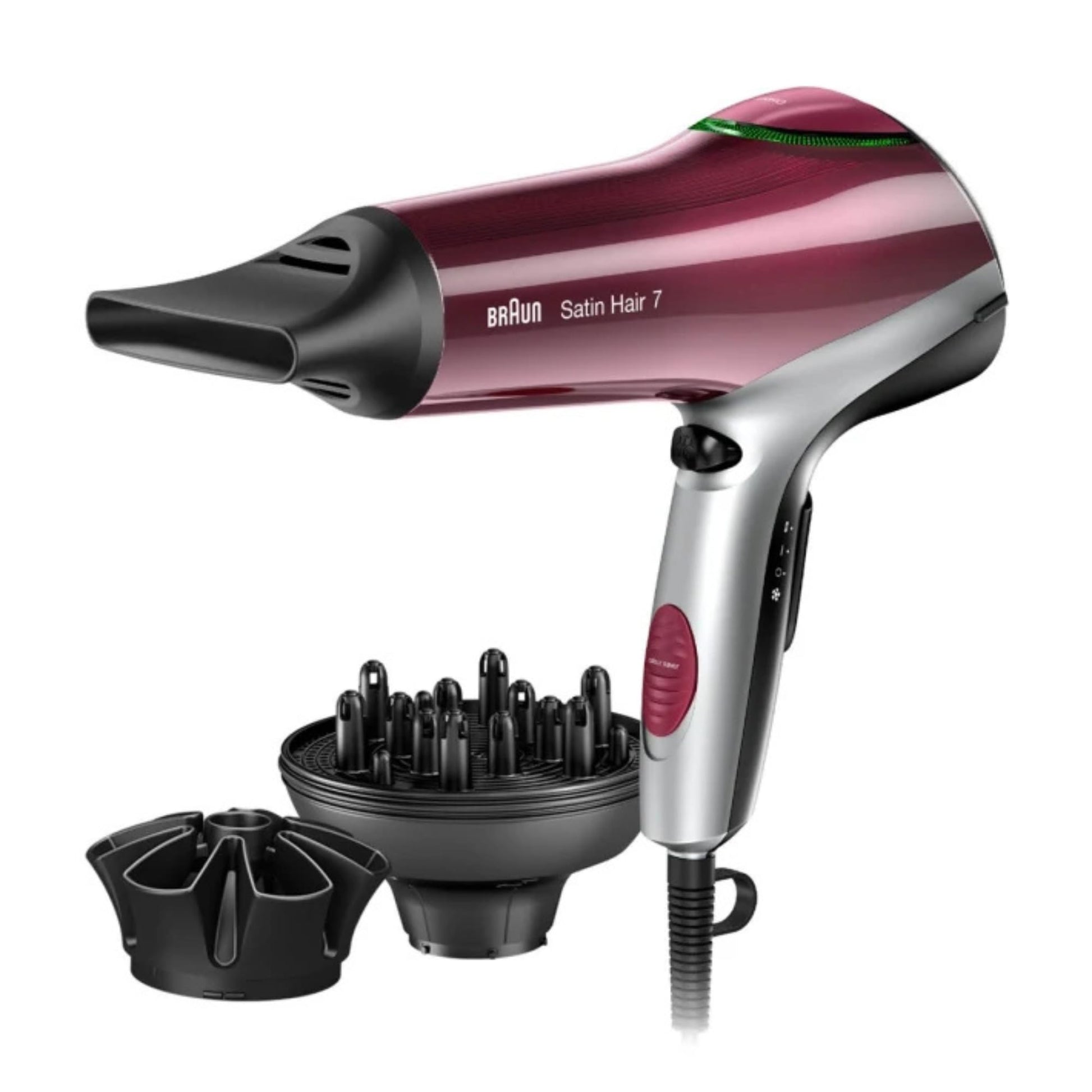 Braun Satin Hair 7 Hair Dryer – 2000W Professional Ionic Hair Styler with Cool Shot, 2 Heat & Speed Settings, Concentrator Nozzle, Lightweight Design – International Warranty – HD770