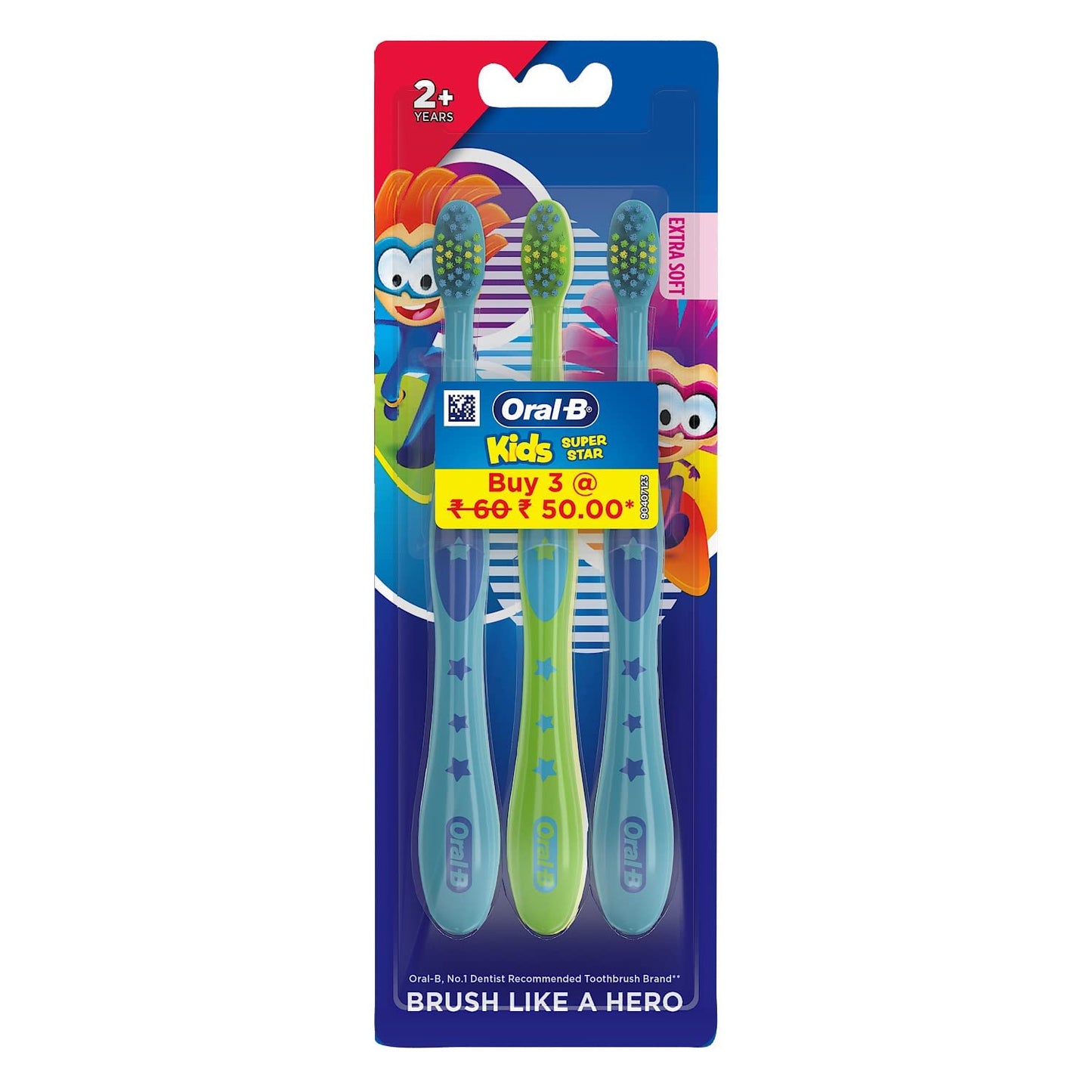 Oral-B Kids Manual Toothbrush, Extra Soft, Multi-Colored – Pack of 3 – Packaging May Vary