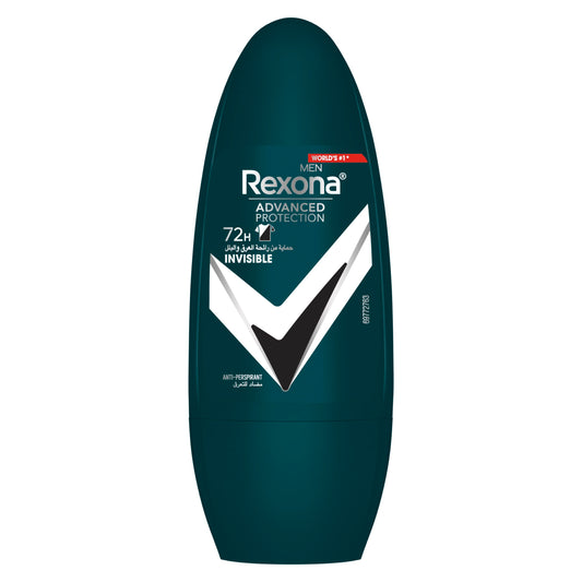 Rexona MEN Antiperspirant Deodorant Roll On, 72 hour sweat & odor protection*, Antibacterial + Invisible, with MotionSense technology, 50ml